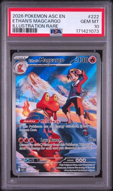 Carta Pokémon Ethan's Magcargo · Ascended Heroes #222/217 (PSA 10) — pieza única en Moon's Collectibles México