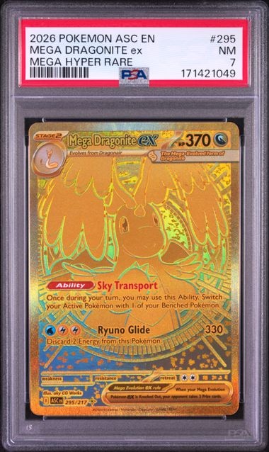 Carta Pokémon Mega Dragonite ex · Ascended Heroes #295/217 (PSA 7) — pieza única en Moon's Collectibles México
