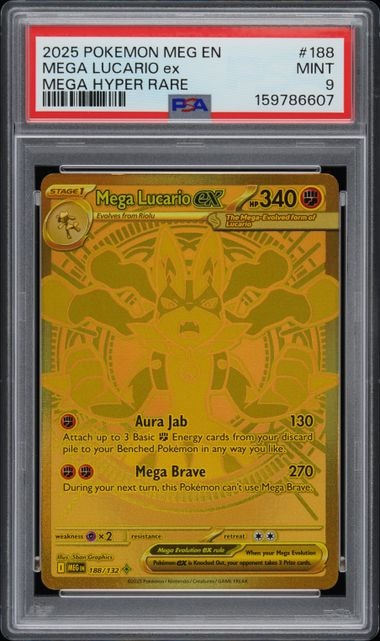 Carta Pokémon Mega Lucario ex · Mega Evolution #188/132 (PSA 9) — pieza única en Moon's Collectibles México