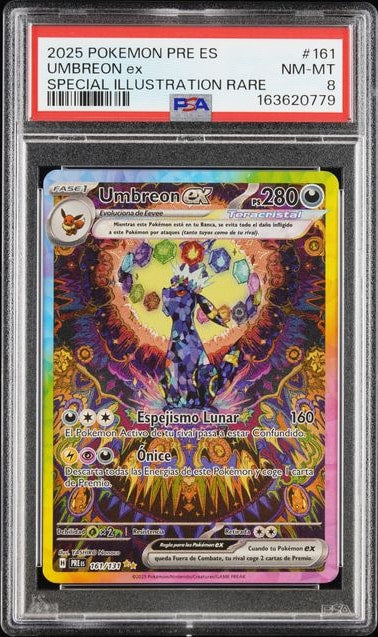 Carta Pokémon Umbreon ex · Prismatic Evolutions #161/131 (PSA 8) — pieza única en Moon's Collectibles México