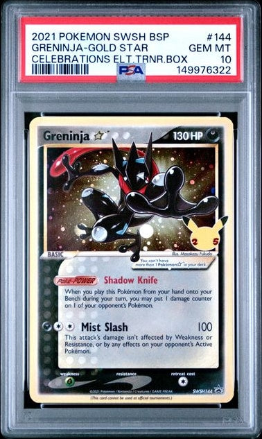 Carta Pokémon Greninja ☆ · SWSH Black Star Promos #SWSH144 (PSA 10) — pieza única en Moon's Collectibles México