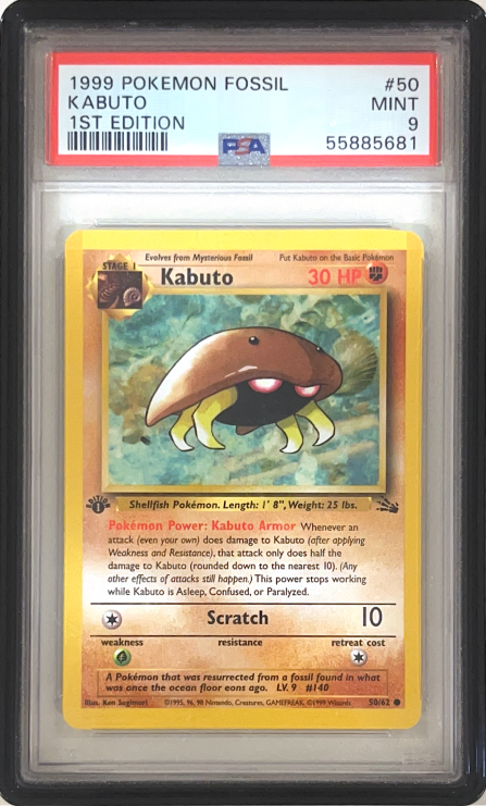 Carta Pokémon Kabuto · Fossil #50/62 (PSA 9) — pieza única en Moon's Collectibles México
