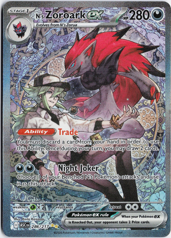 Carta Pokémon N's Zoroark ex · Ascended Heroes #286/217 (NM) — pieza única en Moon's Collectibles México