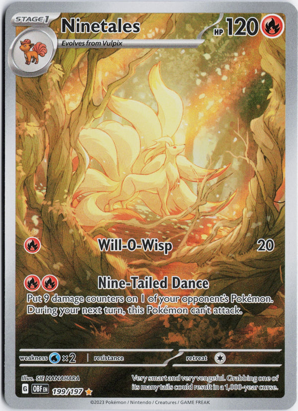 Carta Pokémon Ninetales · Obsidian Flames #199/197 (NM) — pieza única en Moon's Collectibles México