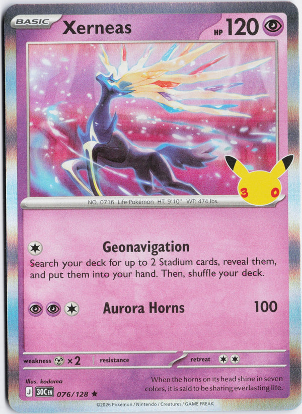 Carta Pokémon Xerneas · 30th Celebration #076/128 (NM) — pieza única en Moon's Collectibles México