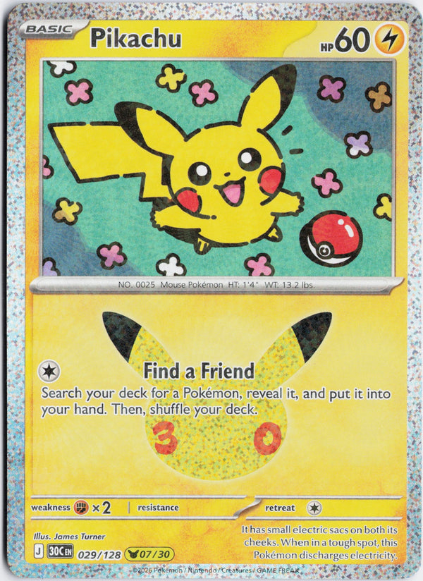 Carta Pokémon Pikachu · 30th Celebration #029/128 (NM) — pieza única en Moon's Collectibles México