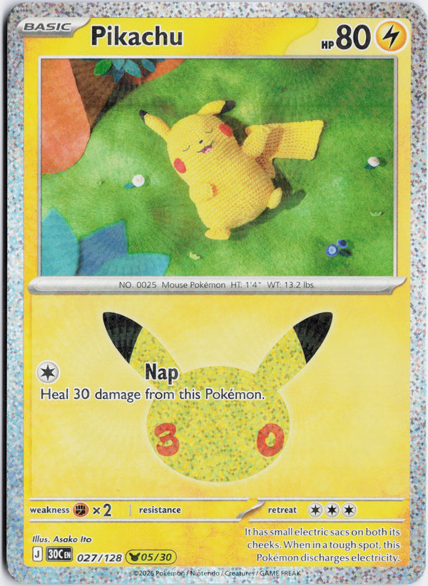 Carta Pokémon Pikachu · 30th Celebration #027/128 (NM) — pieza única en Moon's Collectibles México