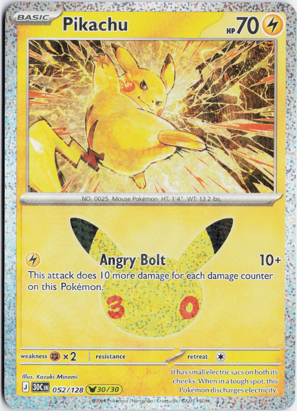 Carta Pokémon Pikachu · 30th Celebration #052/128 (NM) — pieza única en Moon's Collectibles México