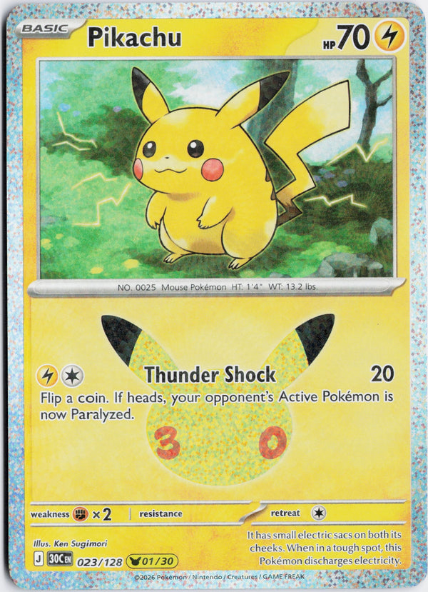 Carta Pokémon Pikachu · 30th Celebration #023/128 (NM) — pieza única en Moon's Collectibles México