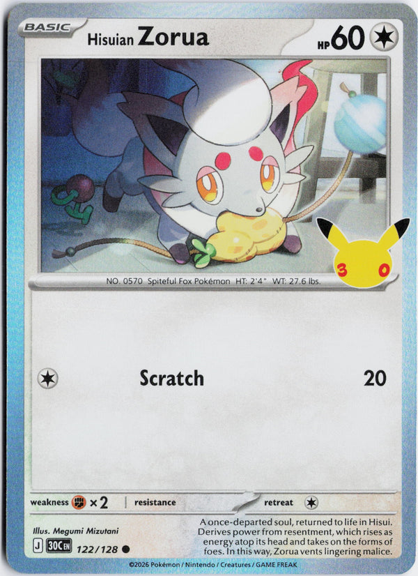 Carta Pokémon Hisuian Zorua · 30th Celebration #122/128 (NM) — pieza única en Moon's Collectibles México