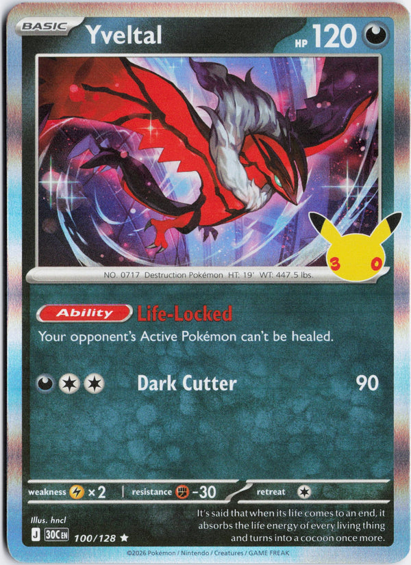 Carta Pokémon Yveltal · 30th Celebration #100/128 (NM) — pieza única en Moon's Collectibles México