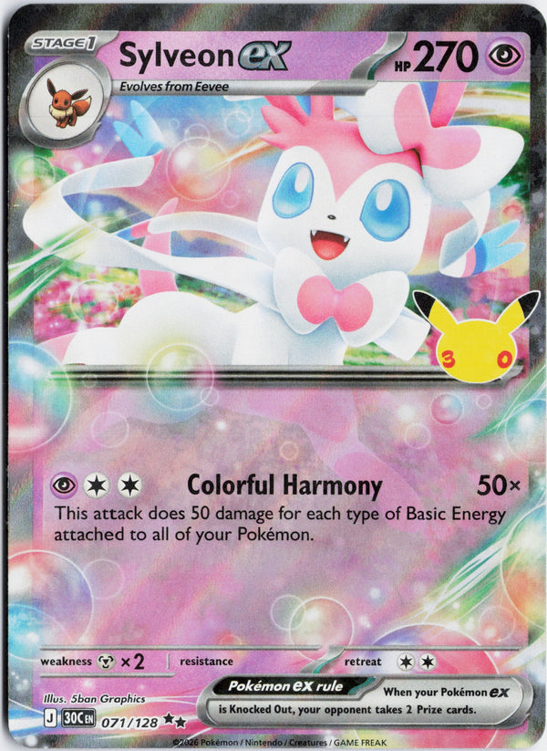 Carta Pokémon Sylveon ex · 30th Celebration #071/128 (NM) — pieza única en Moon's Collectibles México