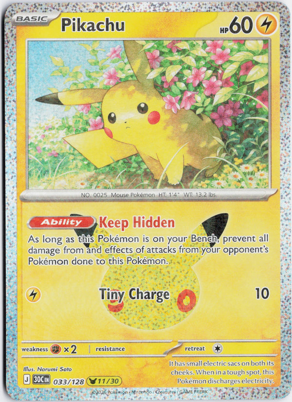 Carta Pokémon Pikachu · 30th Celebration #033/128 (NM) — pieza única en Moon's Collectibles México