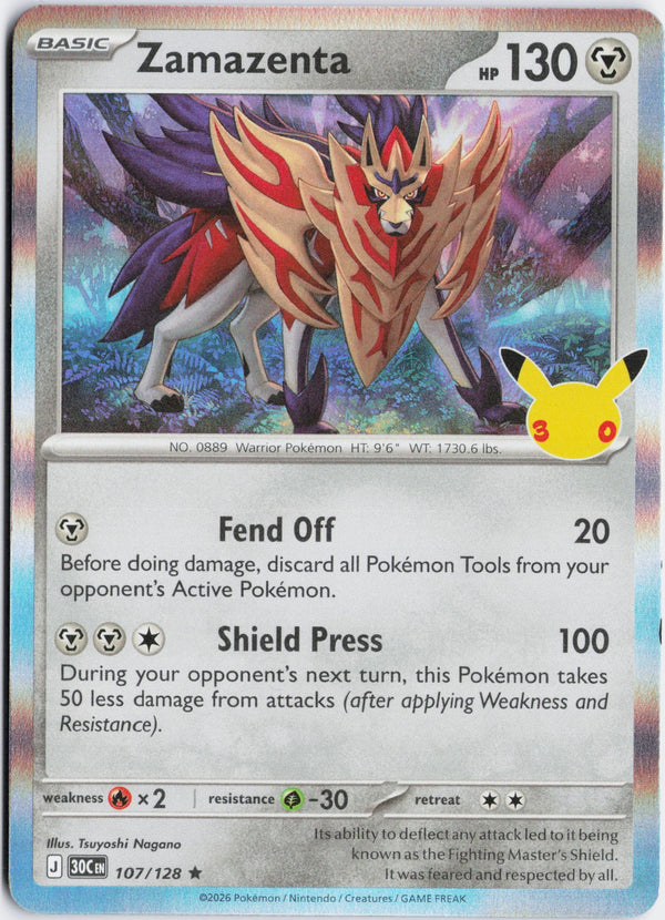 Carta Pokémon Zamazenta · 30th Celebration #107/128 (NM) — pieza única en Moon's Collectibles México