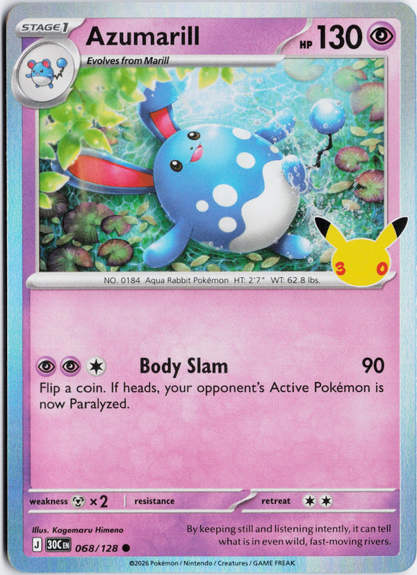 Carta Pokémon Azumarill · 30th Celebration #068/128 (NM) — pieza única en Moon's Collectibles México