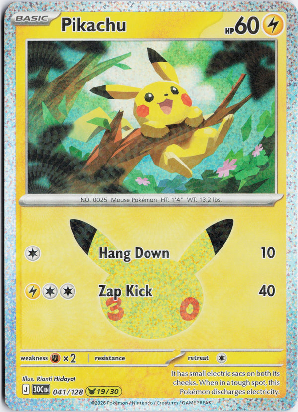 Carta Pokémon Pikachu · 30th Celebration #041/128 (NM) — pieza única en Moon's Collectibles México
