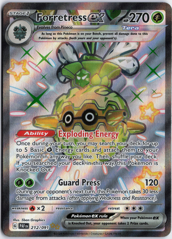 Carta Pokémon Forretress ex · Paldean Fates #212/091 (NM) — pieza única en Moon's Collectibles México