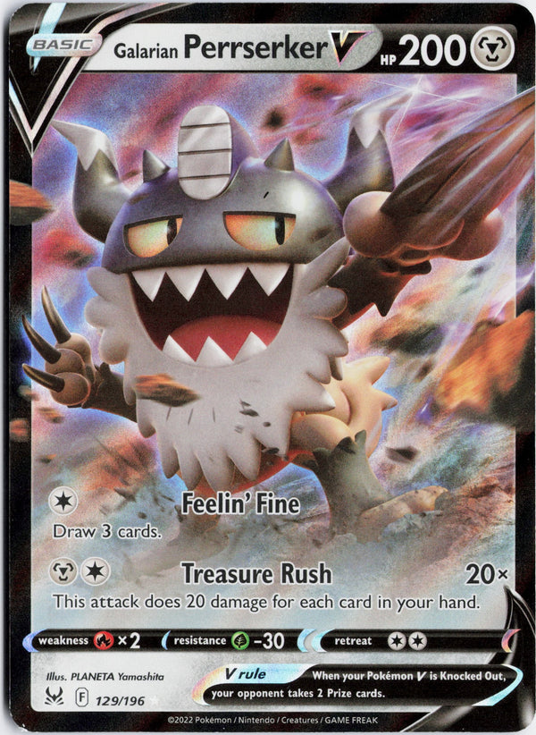 Carta Pokémon Galarian Perrserker V · Lost Origin #129/196 (NM) — pieza única en Moon's Collectibles México