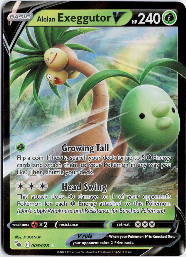 Carta Pokémon Alolan Exeggutor V · Pokémon GO #005/078 (NM) — pieza única en Moon's Collectibles México