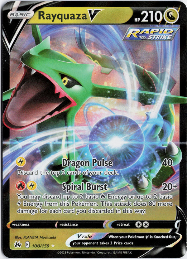 Carta Pokémon Rayquaza V · Crown Zenith #100/159 (NM) — pieza única en Moon's Collectibles México