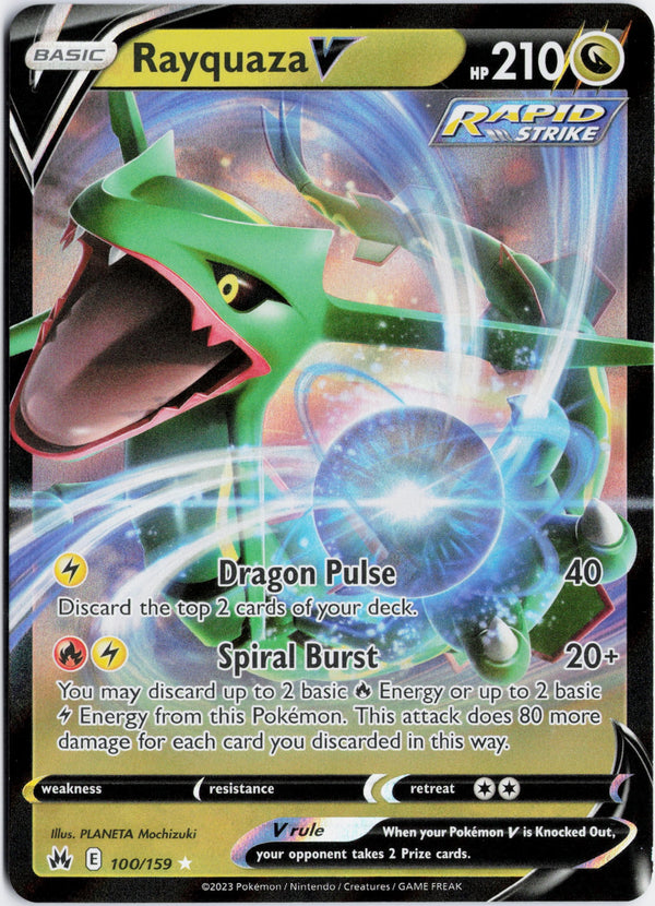 Carta Pokémon Rayquaza V · Crown Zenith #100/159 (NM) — pieza única en Moon's Collectibles México