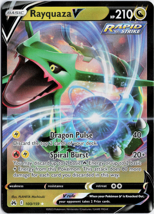 Carta Pokémon Rayquaza V · Crown Zenith #100/159 (NM) — pieza única en Moon's Collectibles México