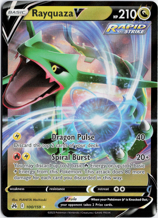 Carta Pokémon Rayquaza V · Crown Zenith #100/159 (NM) — pieza única en Moon's Collectibles México
