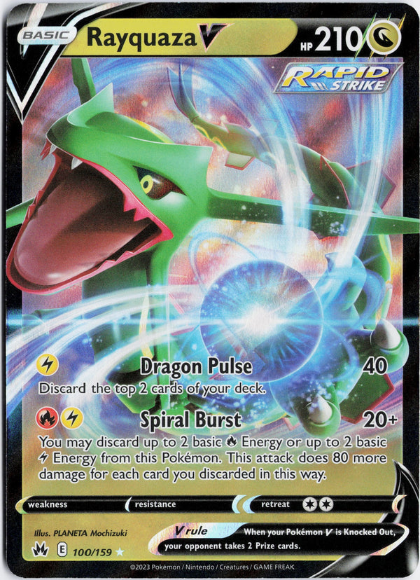 Carta Pokémon Rayquaza V · Crown Zenith #100/159 (NM) — pieza única en Moon's Collectibles México
