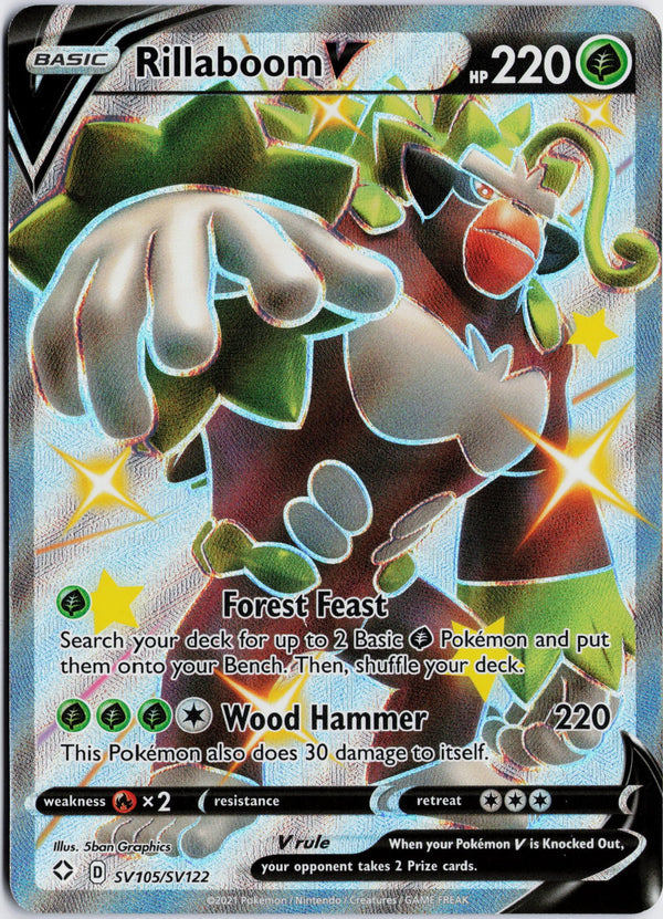 Carta Pokémon Rillaboom V · Shining Fates Shiny Vault #SV105/SV122 (NM) — pieza única en Moon's Collectibles México