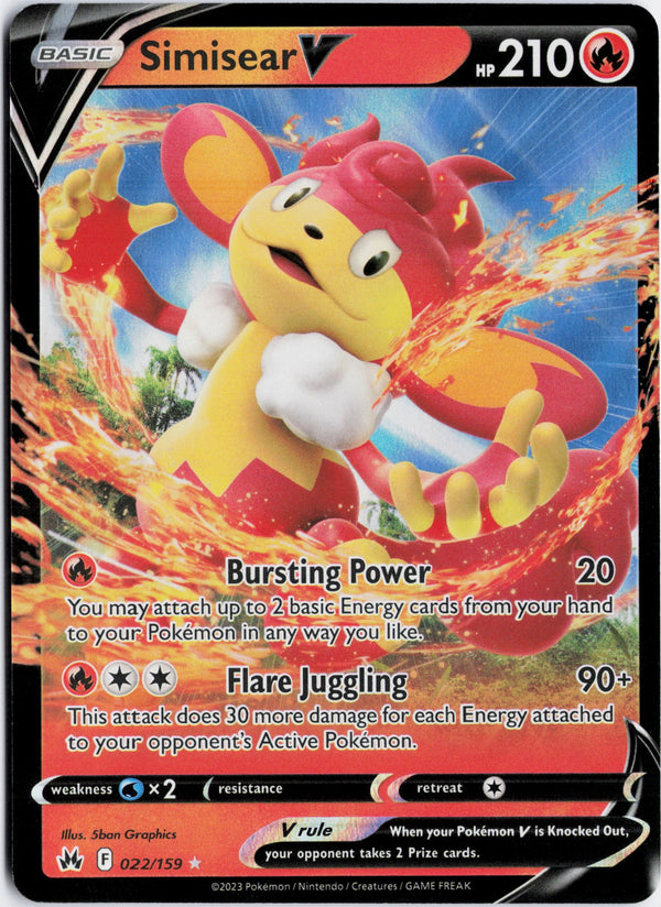 Carta Pokémon Simisear V · Crown Zenith #022/159 (NM) — pieza única en Moon's Collectibles México