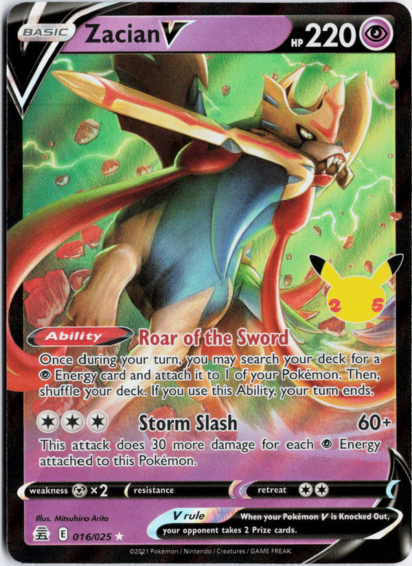 Carta Pokémon Zacian V · Celebrations #16 (NM) — pieza única en Moon's Collectibles México