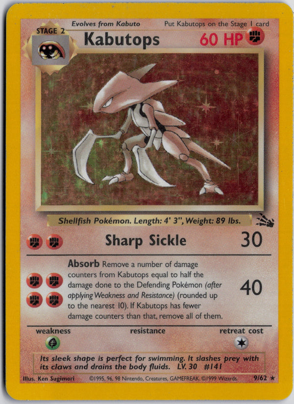 Carta Pokémon Kabutops · Fossil #9/62 (LP) — pieza única en Moon's Collectibles México
