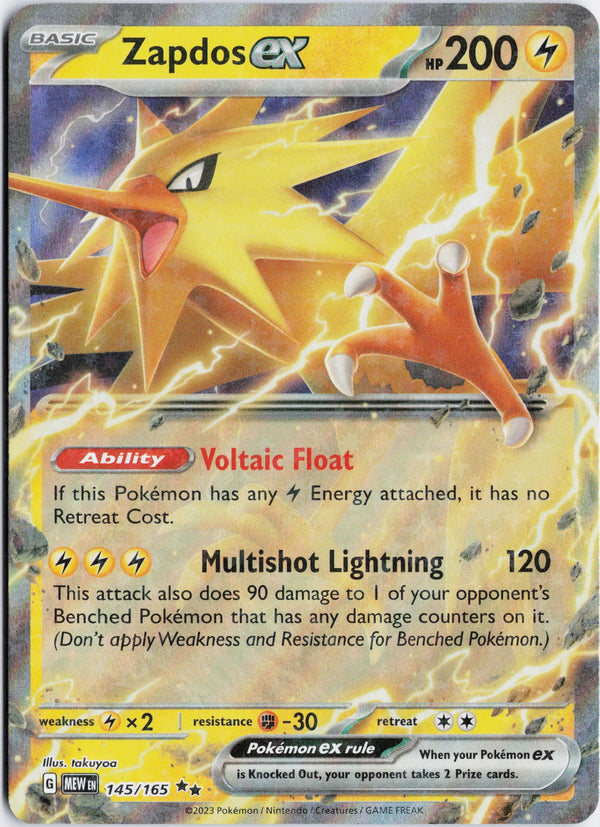 Carta Pokémon Zapdos ex · 151 #145/165 (NM) — pieza única en Moon's Collectibles México