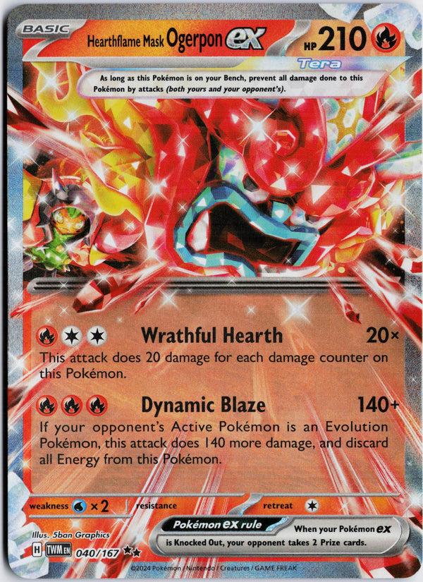 Carta Pokémon Hearthflame Mask Ogerpon ex · Twilight Masquerade #040/167 (NM) — pieza única en Moon's Collectibles México