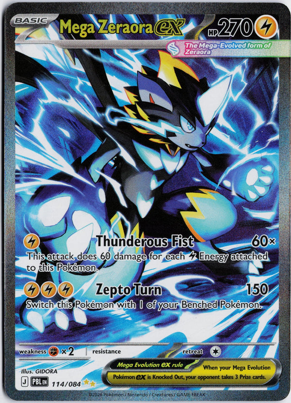 Carta Pokémon Mega Zeraora ex · Pitch Black #114/084 (NM) — pieza única en Moon's Collectibles México