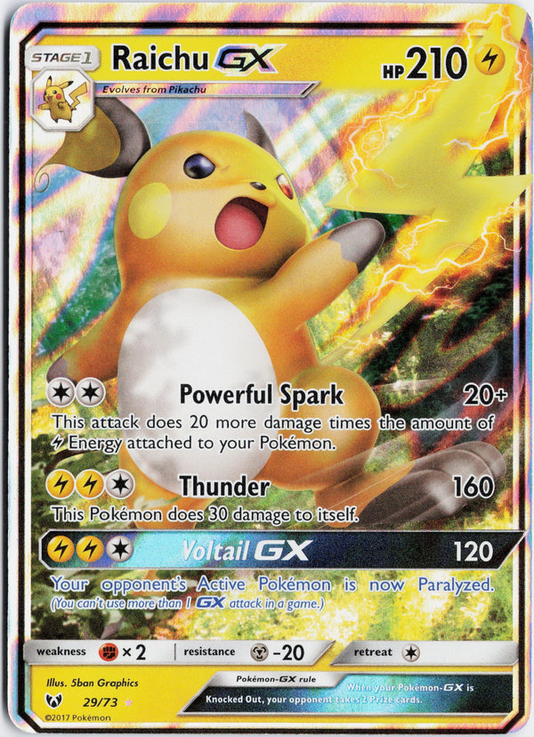 Carta Pokémon Raichu-GX · Shining Legends #29/73 (NM) — pieza única en Moon's Collectibles México