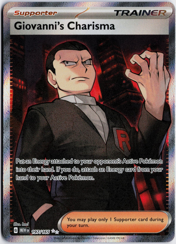 Carta Pokémon Giovanni's Charisma · 151 #197/165 (NM) — pieza única en Moon's Collectibles México