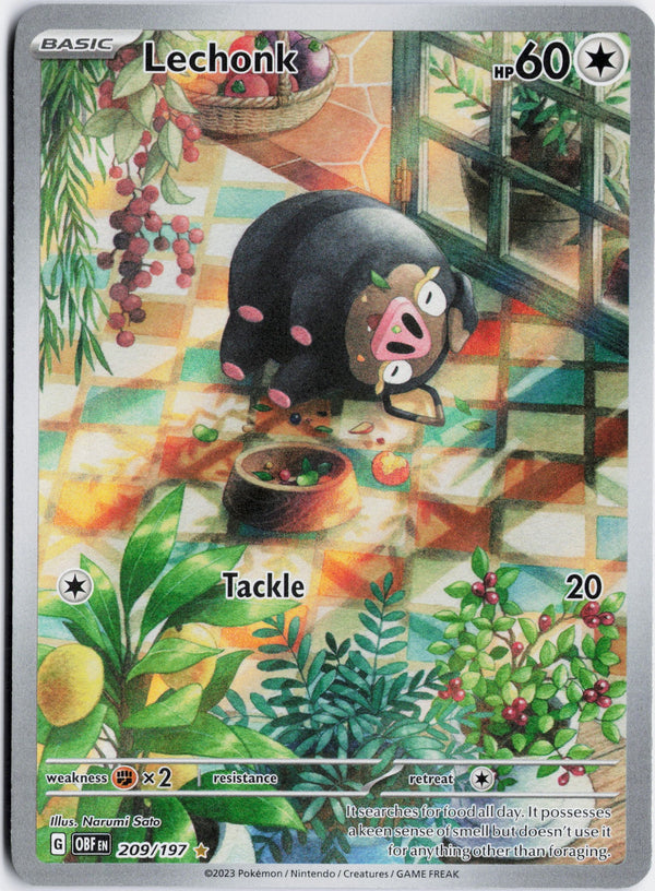 Carta Pokémon Lechonk · Obsidian Flames #209/197 (NM) — pieza única en Moon's Collectibles México