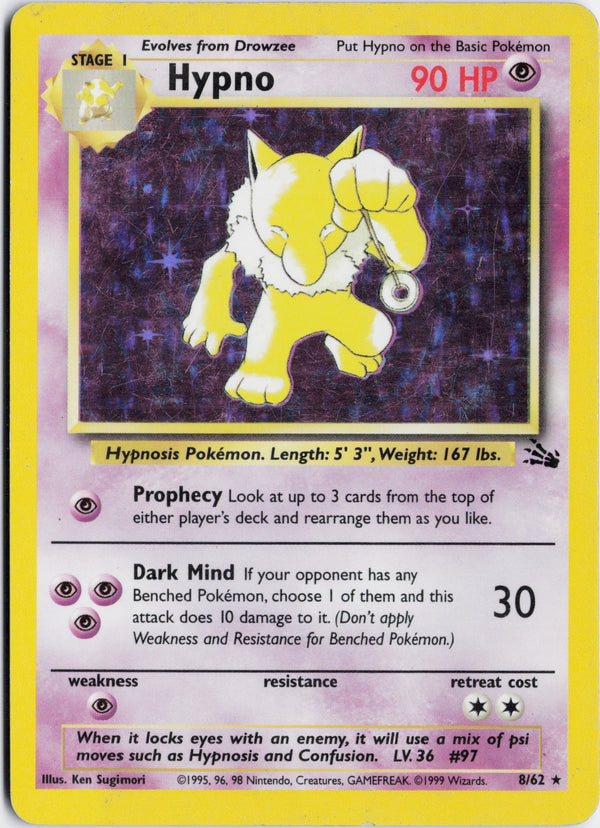 Carta Pokémon Hypno · Fossil #8/62 (HP) — pieza única en Moon's Collectibles México