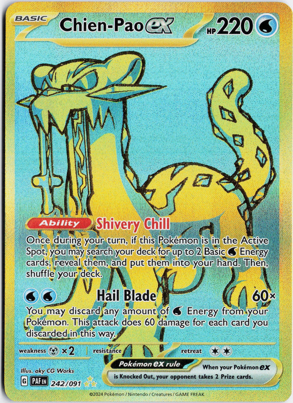 Carta Pokémon Chien-Pao ex · Paldean Fates #242/091 (NM) — pieza única en Moon's Collectibles México