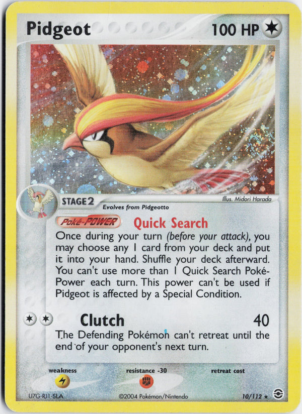 Carta Pokémon Pidgeot · FireRed & LeafGreen #10/112 (LP) — pieza única en Moon's Collectibles México