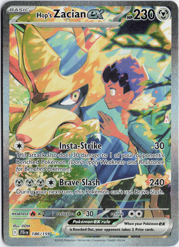 Carta Pokémon Hop's Zacian ex · Journey Together #186/159 (NM) — pieza única en Moon's Collectibles México