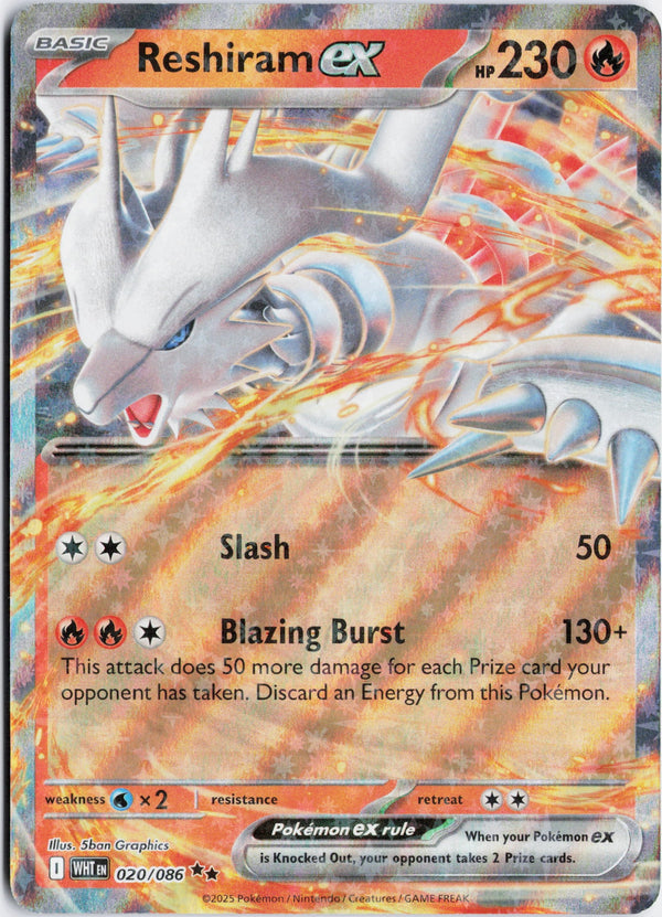Carta Pokémon Reshiram ex · White Flare #020/086 (NM) — pieza única en Moon's Collectibles México