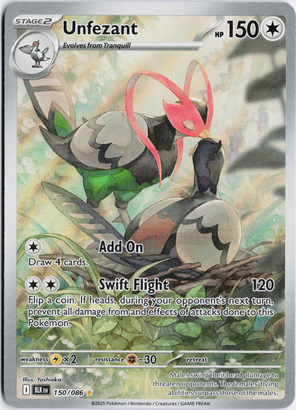 Carta Pokémon Unfezant · Black Bolt #150/086 (NM) — pieza única en Moon's Collectibles México