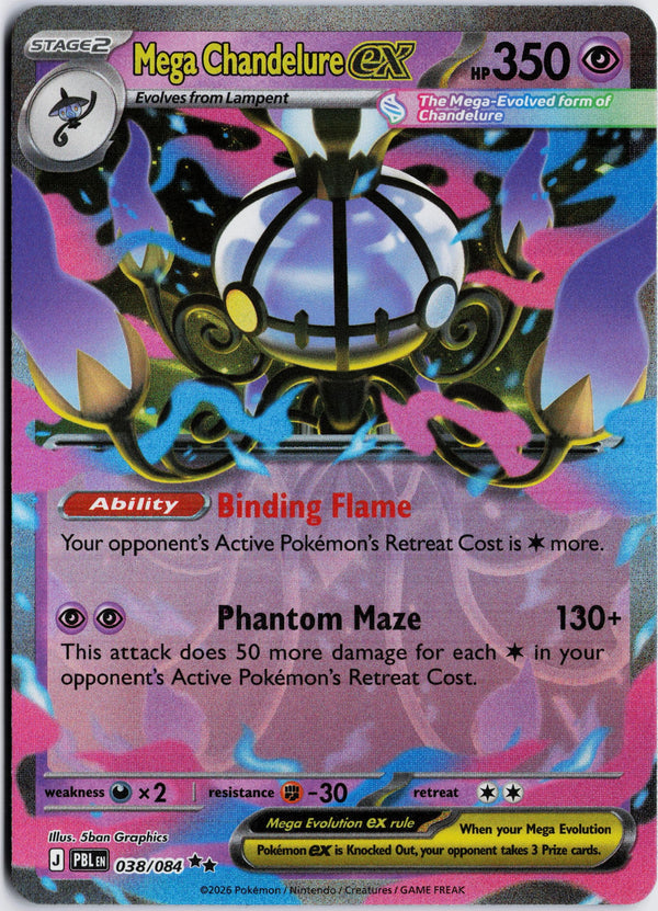 Carta Pokémon Mega Chandelure ex · Pitch Black #038/084 (NM) — pieza única en Moon's Collectibles México