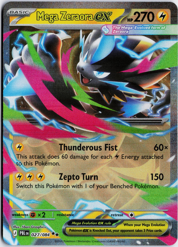 Carta Pokémon Mega Zeraora ex · Pitch Black #027/084 (NM) — pieza única en Moon's Collectibles México