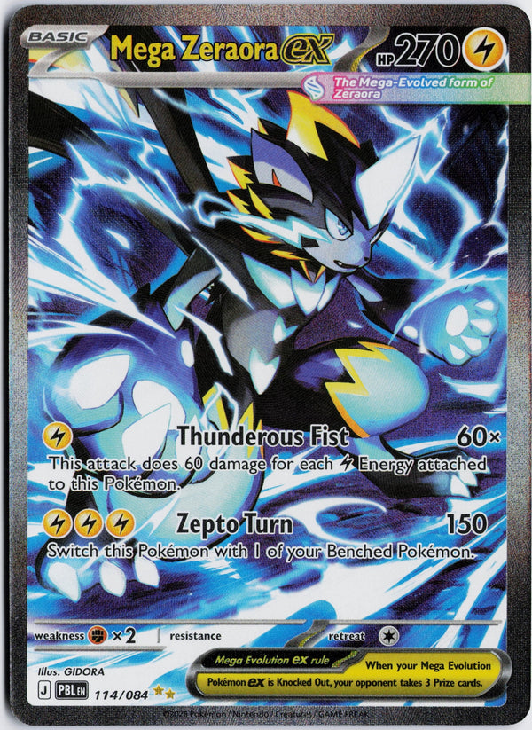 Carta Pokémon Mega Zeraora ex · Pitch Black #114/084 (NM) — pieza única en Moon's Collectibles México