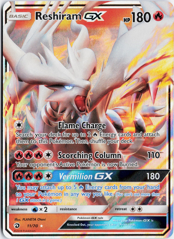 Carta Pokémon Reshiram-GX · Dragon Majesty #11/70 (NM) — pieza única en Moon's Collectibles México