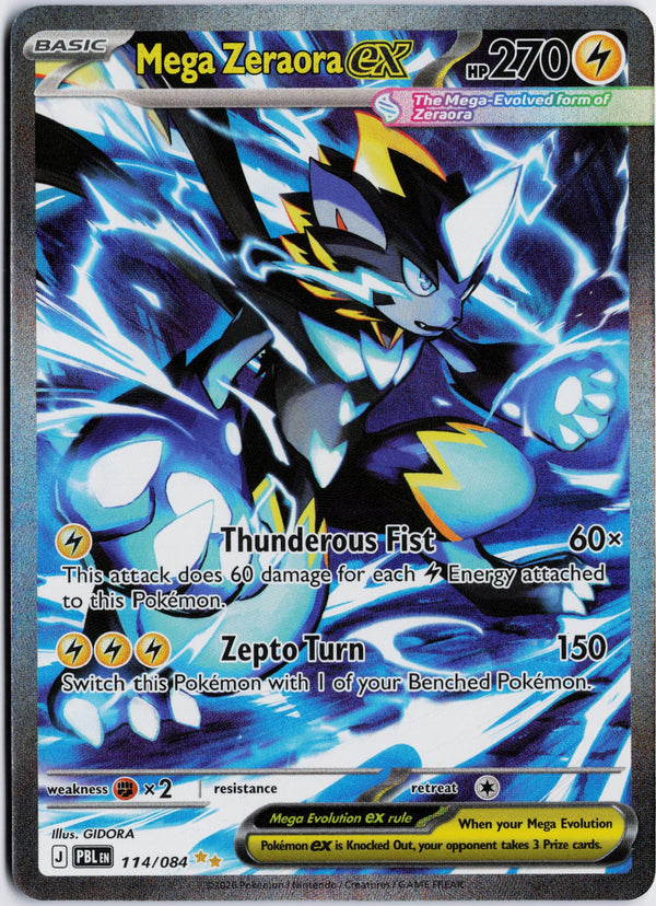 Carta Pokémon Mega Zeraora ex · Pitch Black #114/084 (NM) — pieza única en Moon's Collectibles México