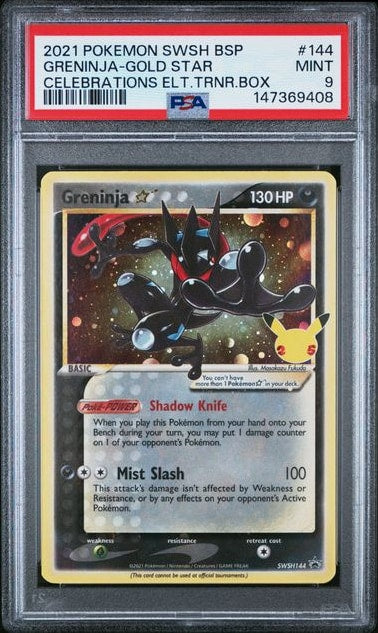 Carta Pokémon Greninja ☆ · SWSH Black Star Promos #SWSH144 (PSA 9) — pieza única en Moon's Collectibles México